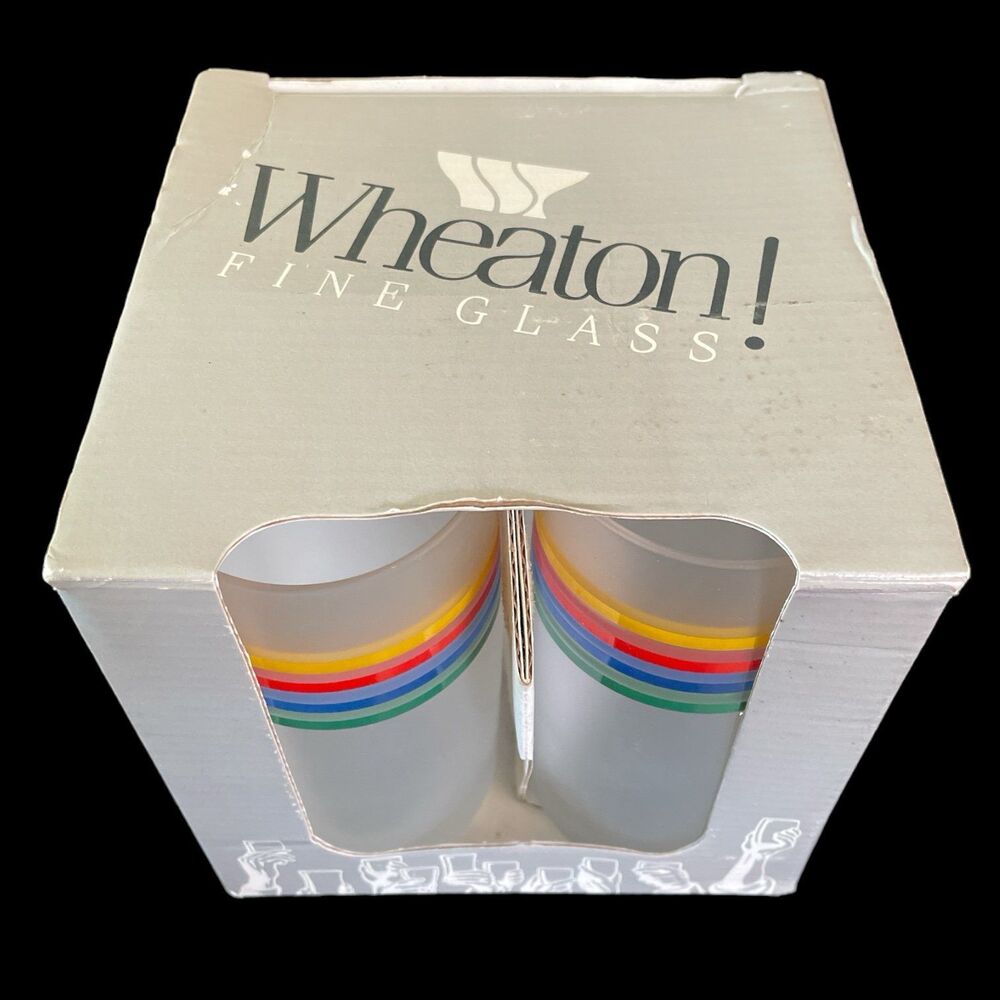 Wheaton Fine Satin Glasses 13 oz Beverage Rainbow Stripe Pride Set of 4 NOS
